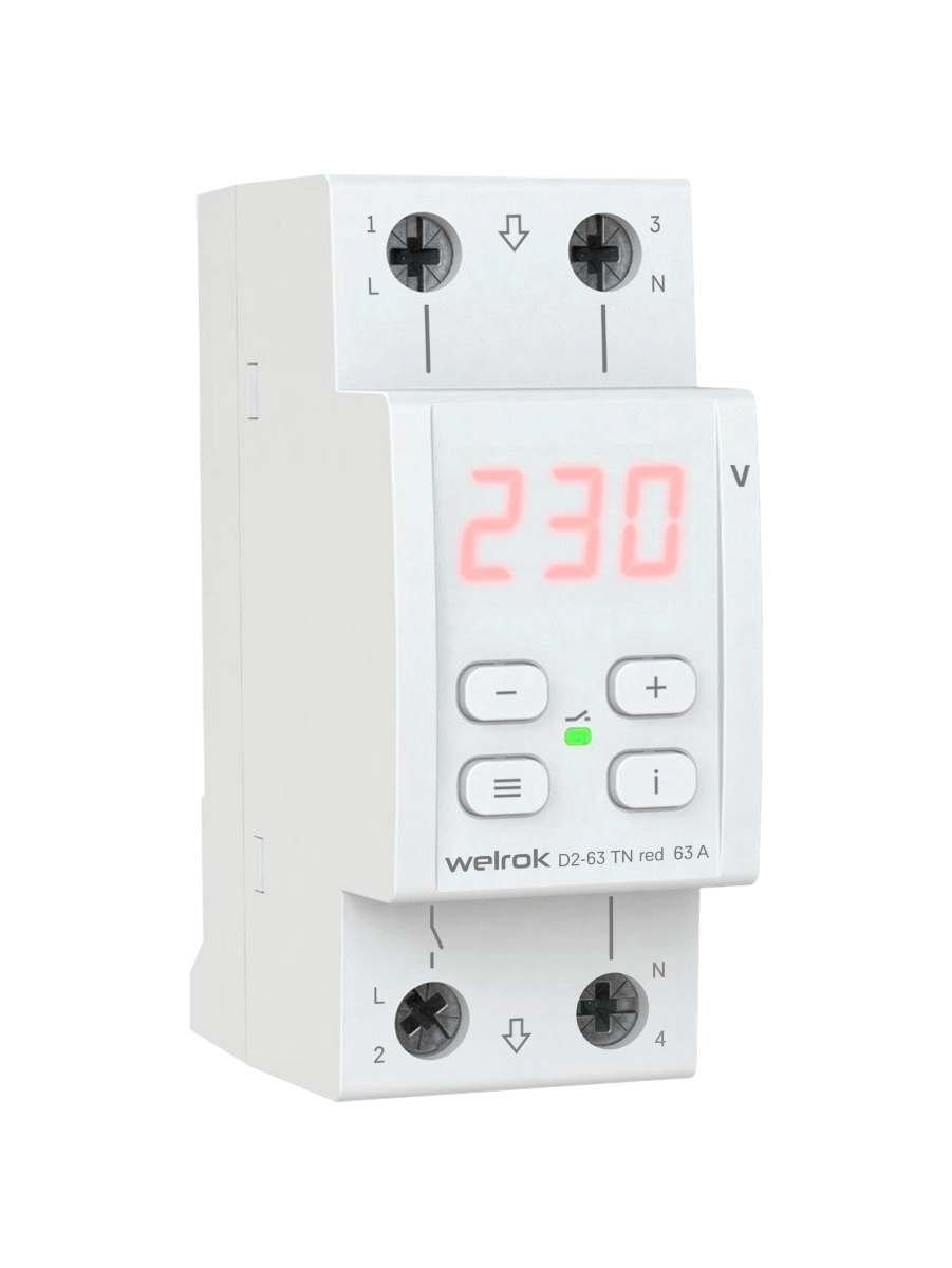 Реле напряжение Welrok D2-63 TN red с транзитом нуля